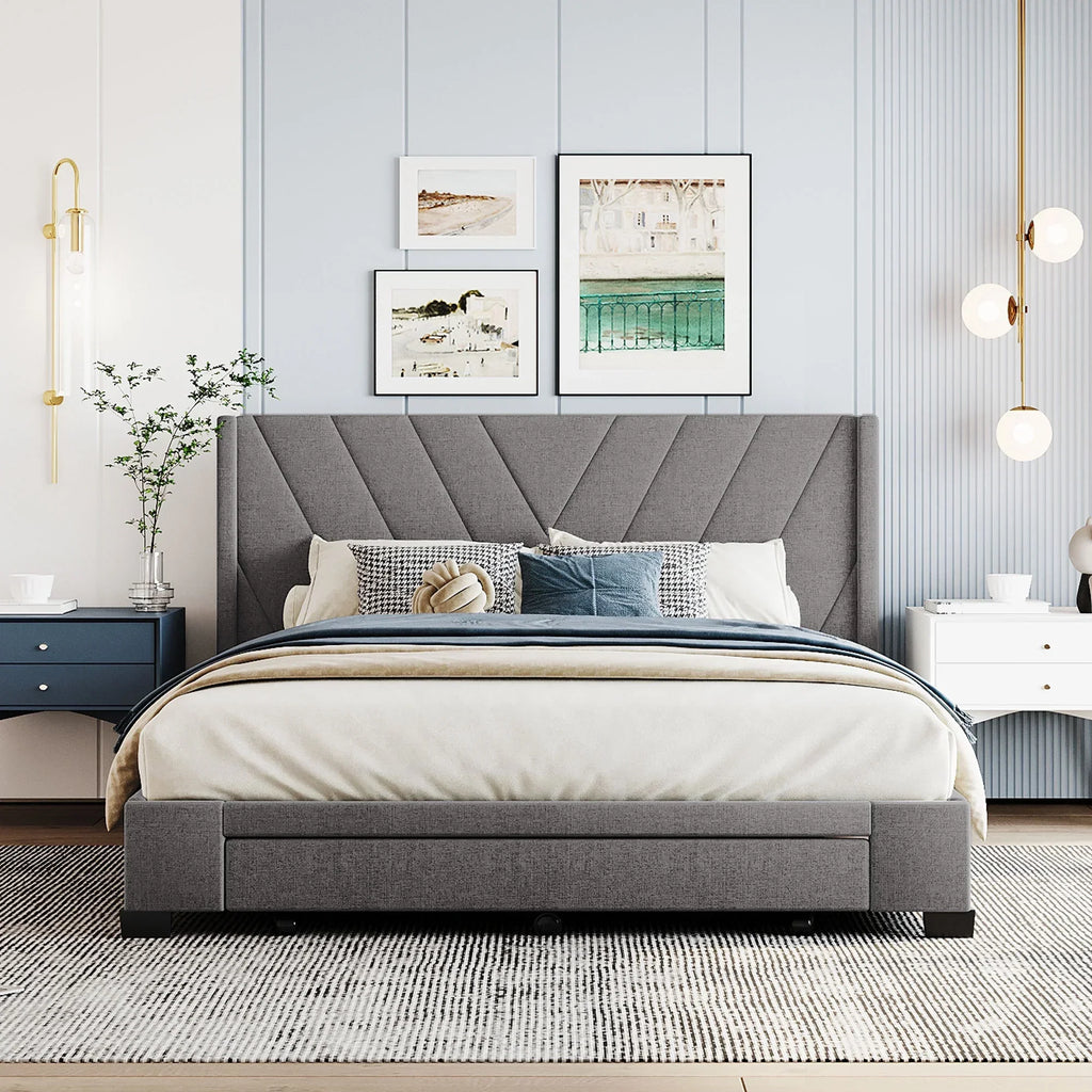 2026 NewSesslife Queen Bed Frame with Storage, New Upgraded Linen Upholstered Platform Bed with 3 Drawers, Queen Size Storage Bed with Headboard and Wooden Slats, No Box Spring Needed, Holds 500lbs, Beige