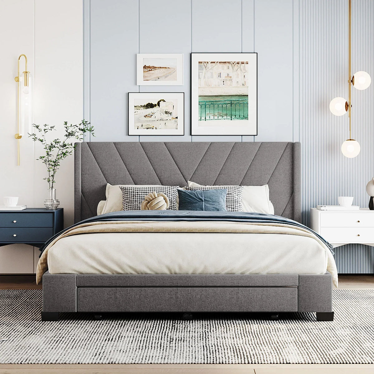 2026 NewSesslife Queen Bed Frame with Storage, New Upgraded Linen Upholstered Platform Bed with 3 Drawers, Queen Size Storage Bed with Headboard and Wooden Slats, No Box Spring Needed, Holds 500lbs, Beige