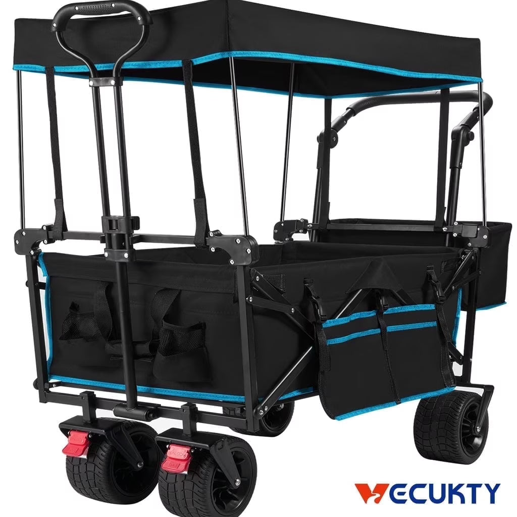 2026 NewVECUKTY Collapsible Garden Wagon Cart with Removable Canopy Black