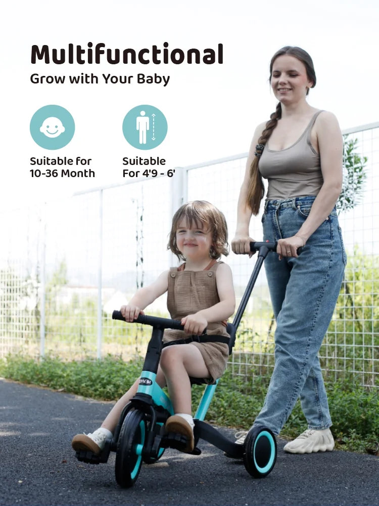 2026 Newnewyoo TR008 5-in-1 Toddler Tricycle with Push Handle, Converts to Balance Bike for 1-3 Year Old, Khaki