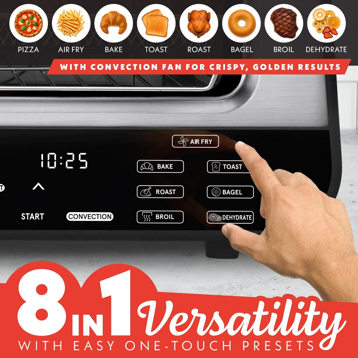 2026 NewGourmia Indoor Pizza Oven - All-in-One with 7 Cooking Functions, 6 Pizza Presets, Stainless Steel