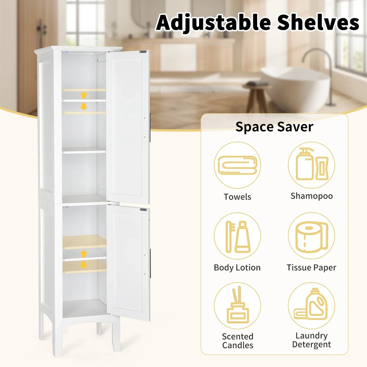 2026 NewKtaxon Bathroom Storage Cabinet Narrow Tall, Freestanding Cabinet Storage Tower with 2 Door, White