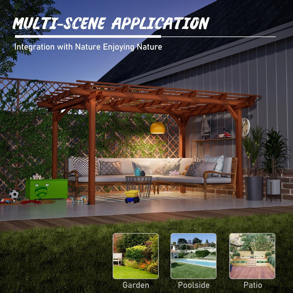 2026 New12 x 10 FT Outdoor Pergola, Wooden Pergola Gazebo with Climbing Plant Support and Waterproof, for Patio Porch Garden Backyard, Brown
