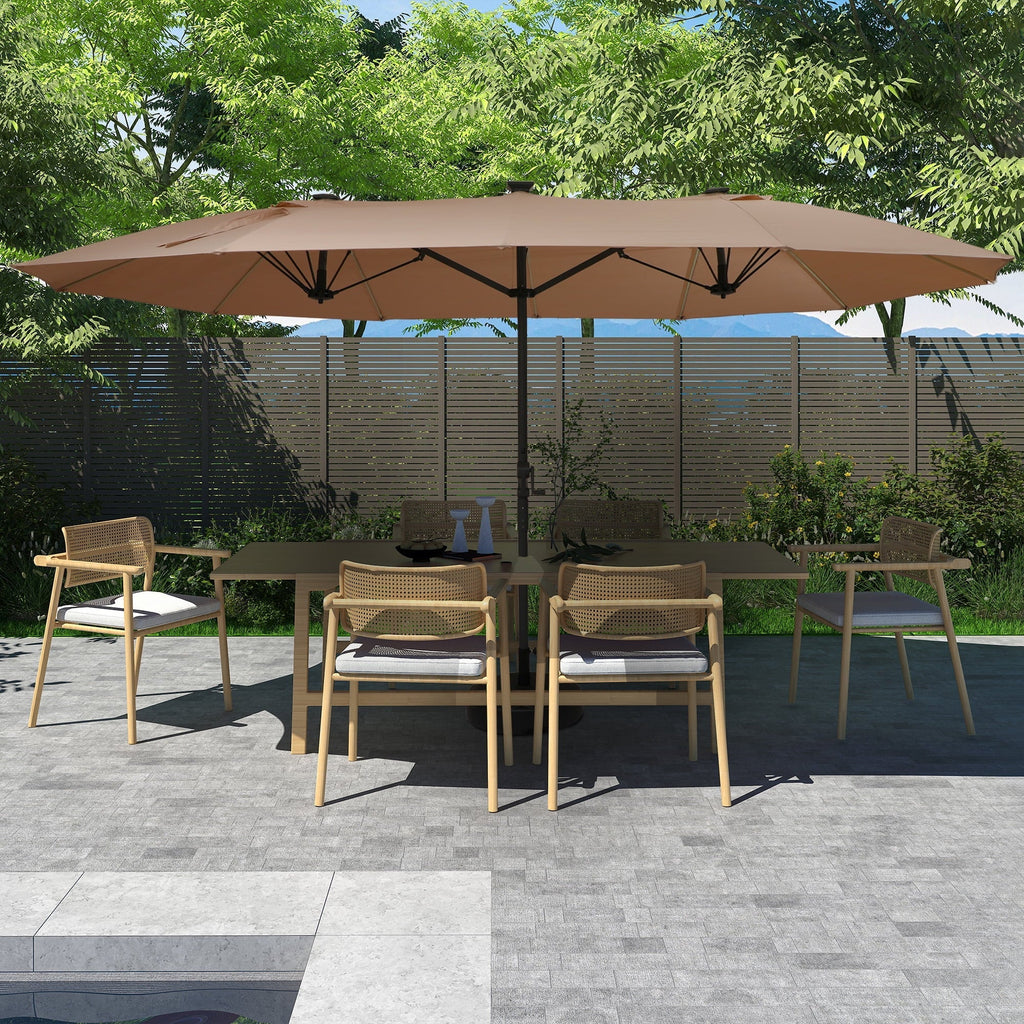 2026 NewMondawe 15ft Patio Umbrella, Large Double-Sided Solar LED Outdoor Umbrella with Fiberglass Ribs and Base for Deck Pool, Navy Blue
