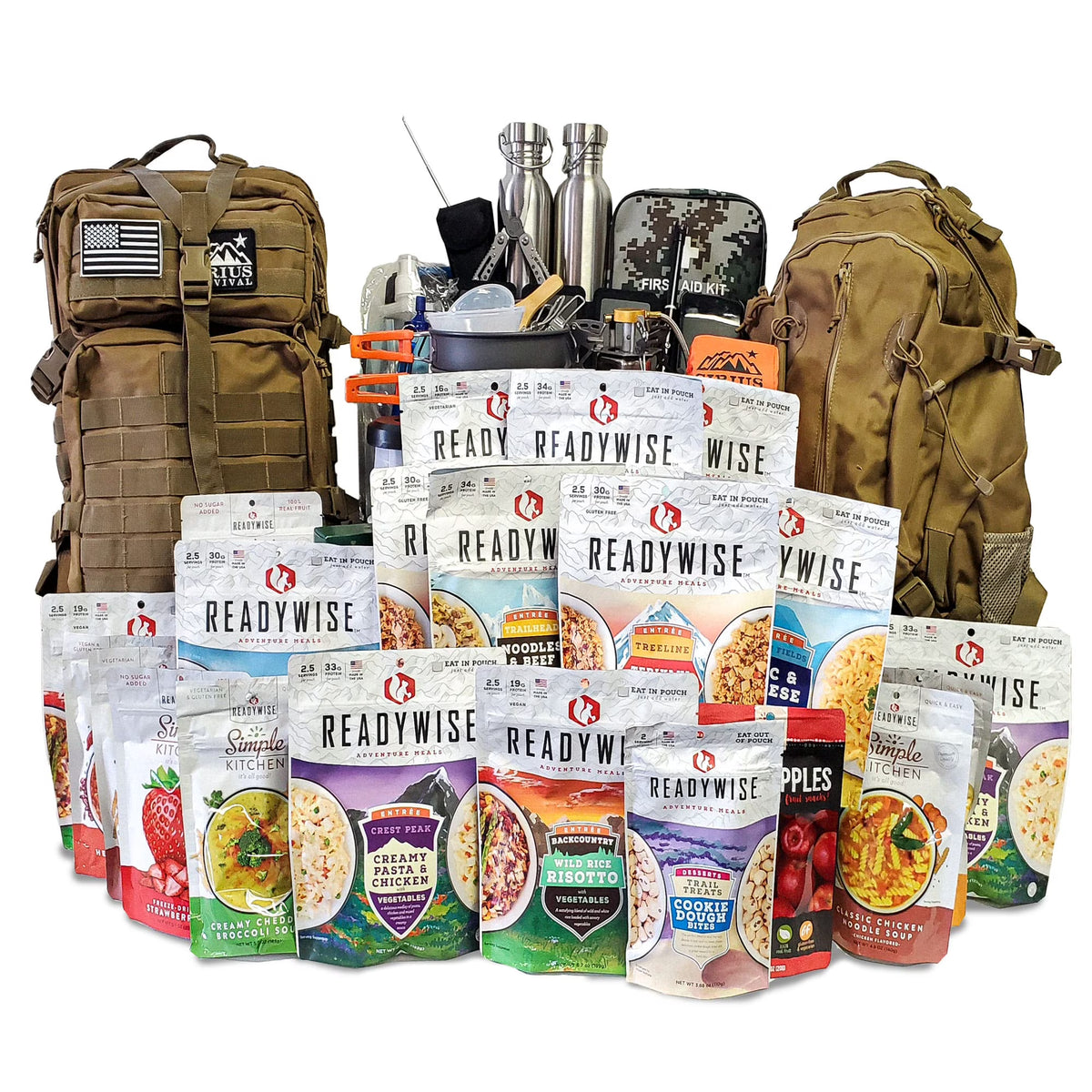 2026 NewFamily Comfort 72 Emergency Survival Kit/Backpack �C 72 Hour for 2 People �C Disaster Preparedness �C Delicious ReadyWise Food, Gear, Lighting, First Aid, Tools & More - Camo