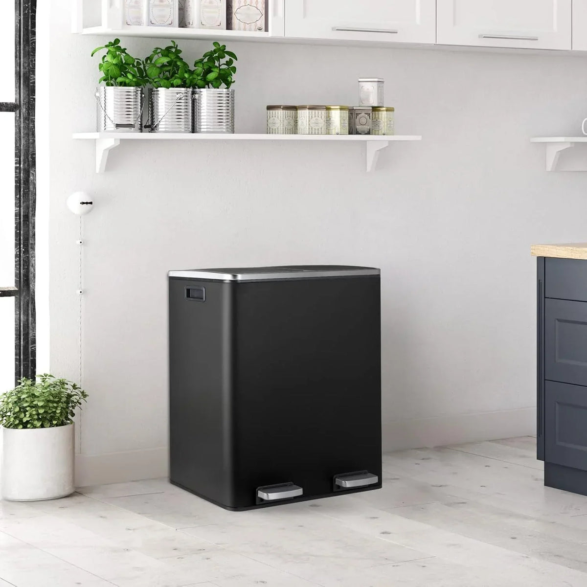 2026 NewArlopu 60 L/16 gal Dual Trash Can, Stainless Steel Garbage Can for Kitchen, Recycle Bin with Lid