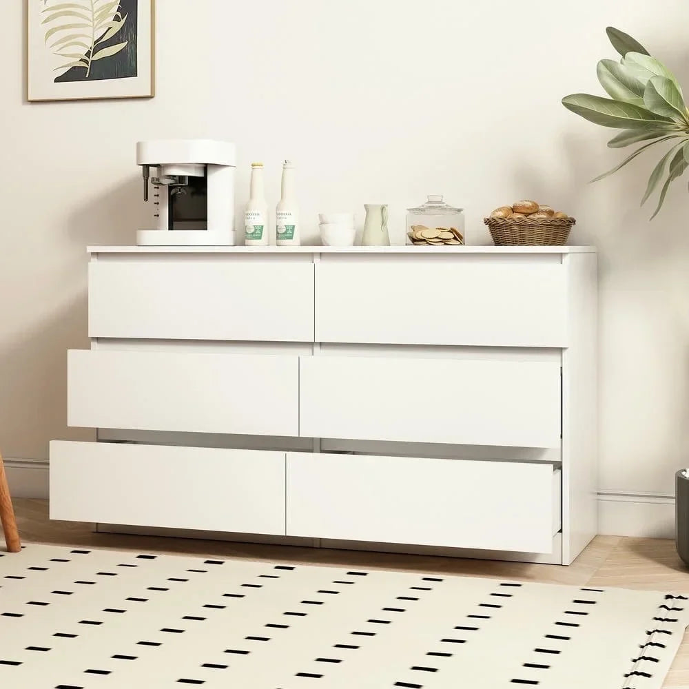2026 NewKadyn Modern 6 Drawer Dresser Wood Cabinet,Dresser for Bedroom, Kitchen Storage Cabinet with Drawers, Chest of Drawers(Black)