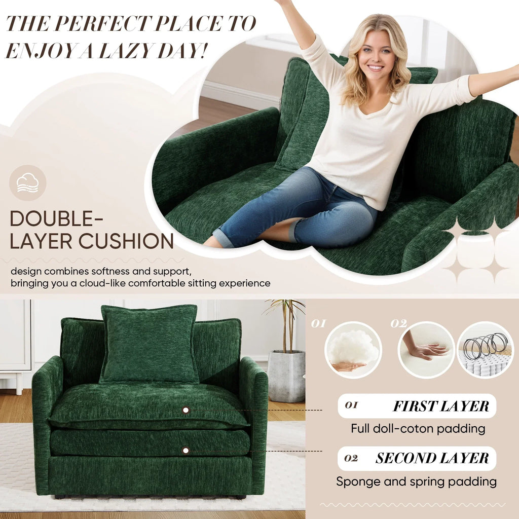 2026 NewMuumblus Oversized Lounge Chair with Ottoman, Cloud Accent Armchair for Living Room, Beige Chenille