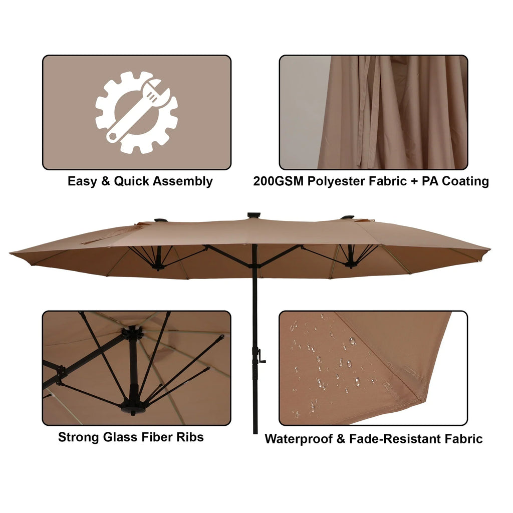 2026 NewMondawe 15ft Patio Umbrella, Large Double-Sided Solar LED Outdoor Umbrella with Fiberglass Ribs and Base for Deck Pool, Navy Blue