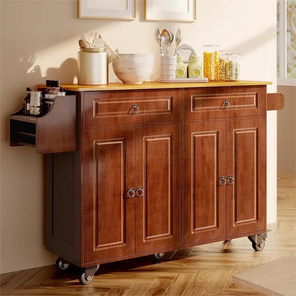 2026 NewLofka 52-Inch Kitchen Island with Storage on Wheels with Wood Drop Leaf, Ideal for Small Kitchens
