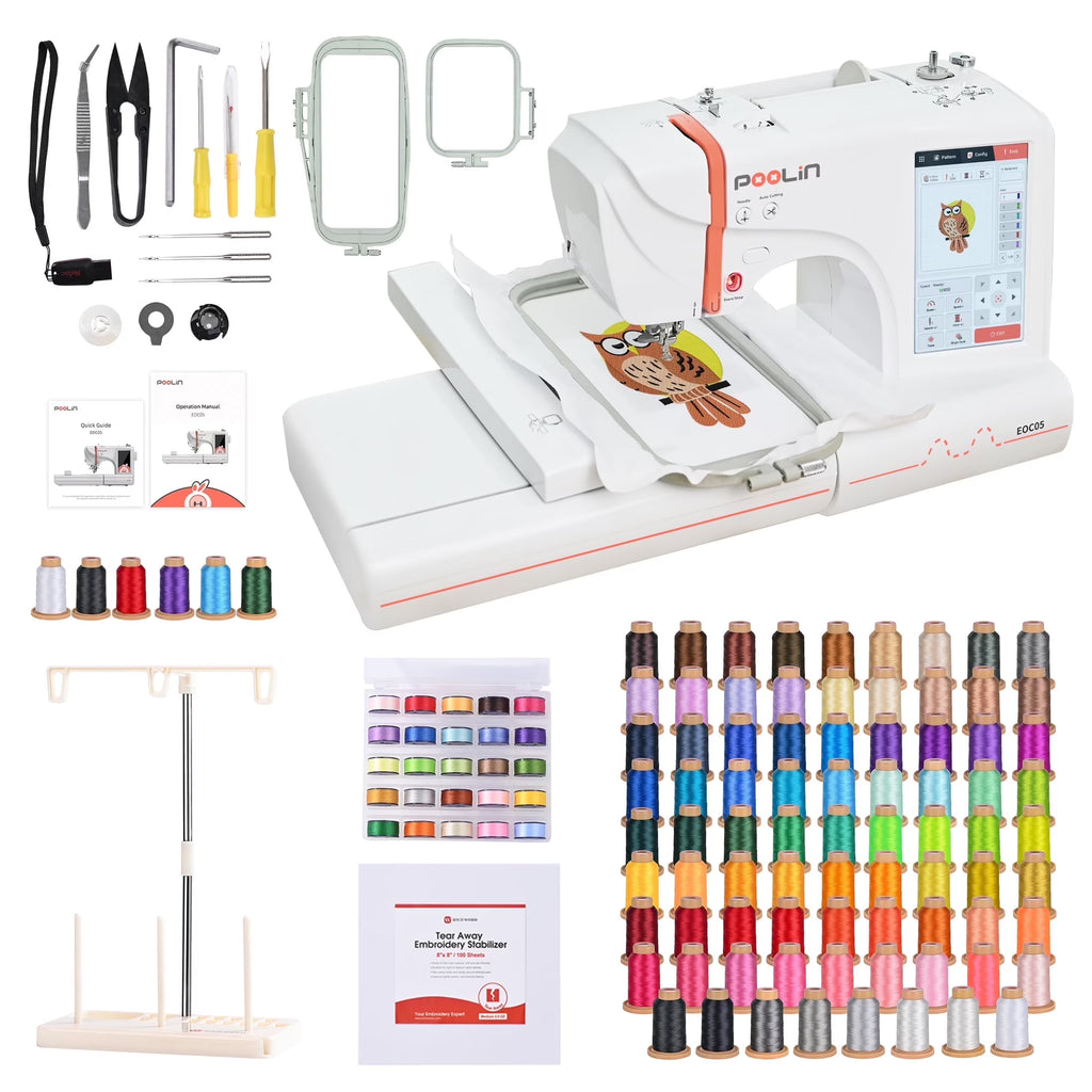 2026 NewPoolin EOC05 Embroidery Machine 4x9.25" Area, 7" Touch Screen with kit