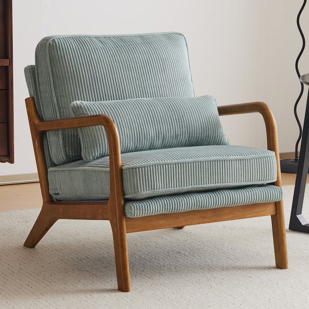 2026 NewKtaxon Accent Chair Corduroy Upholstered Armchair, Reading Club Chair with Pillow and Solid Wood Frame for Living Room Bedroom Furniture Off White