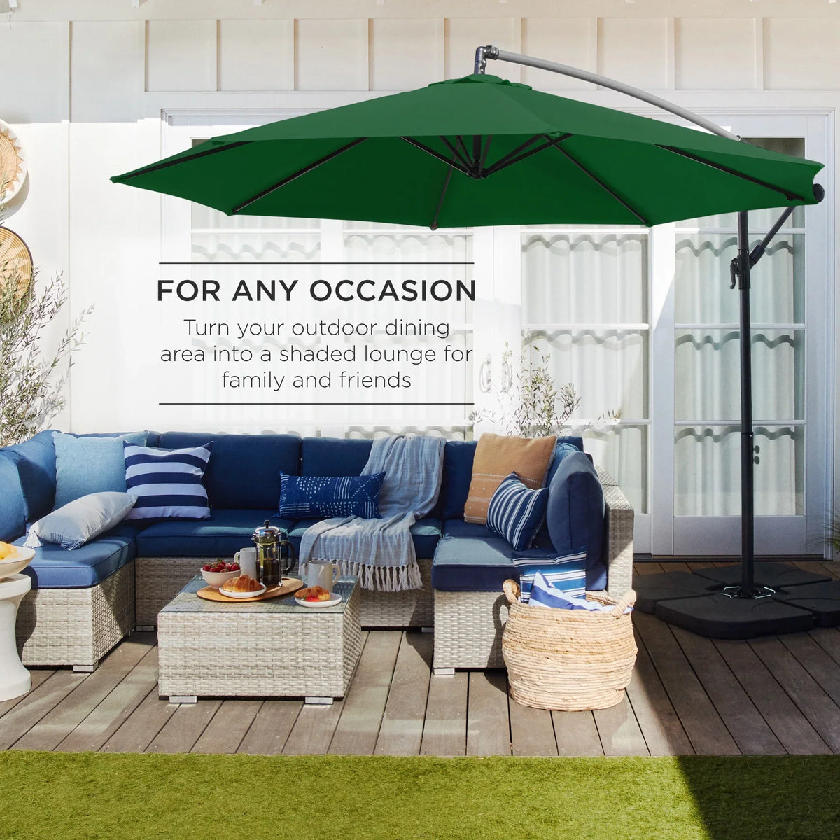 2026 NewBest Choice Products 10ft Offset Hanging Outdoor Market Patio Umbrella w/ Easy Tilt Adjustment - Tan