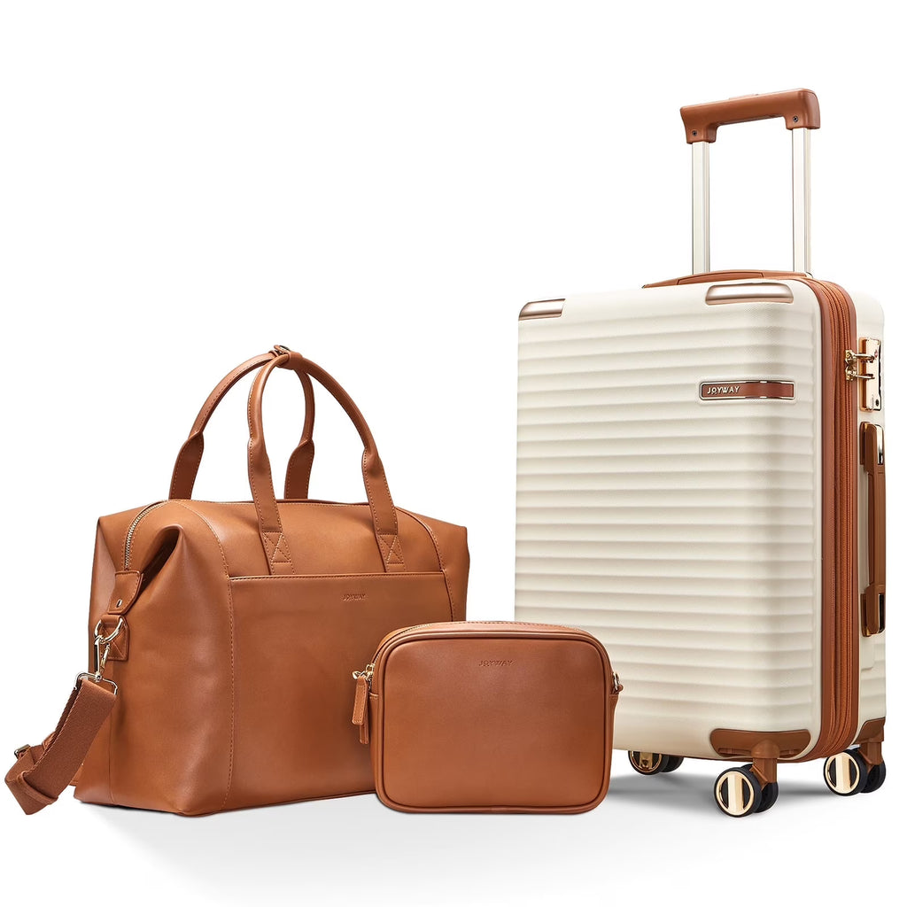 2026 NewJoyway 3-Piece Carry-On Luggage Set with Swivel TSA Lock and Leather Carry Bag