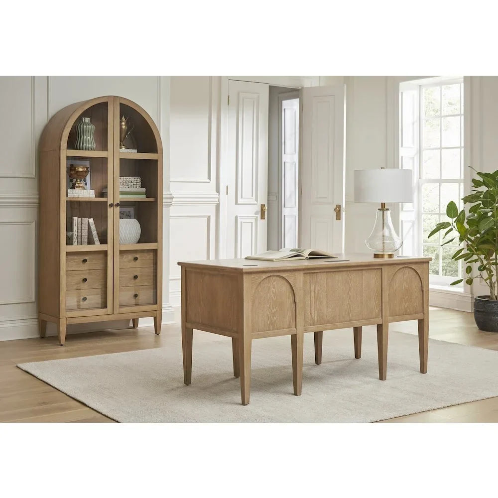 2026 NewModern Wood Arched Display Cabinet/Bookcase Fully Assembled Light Brown