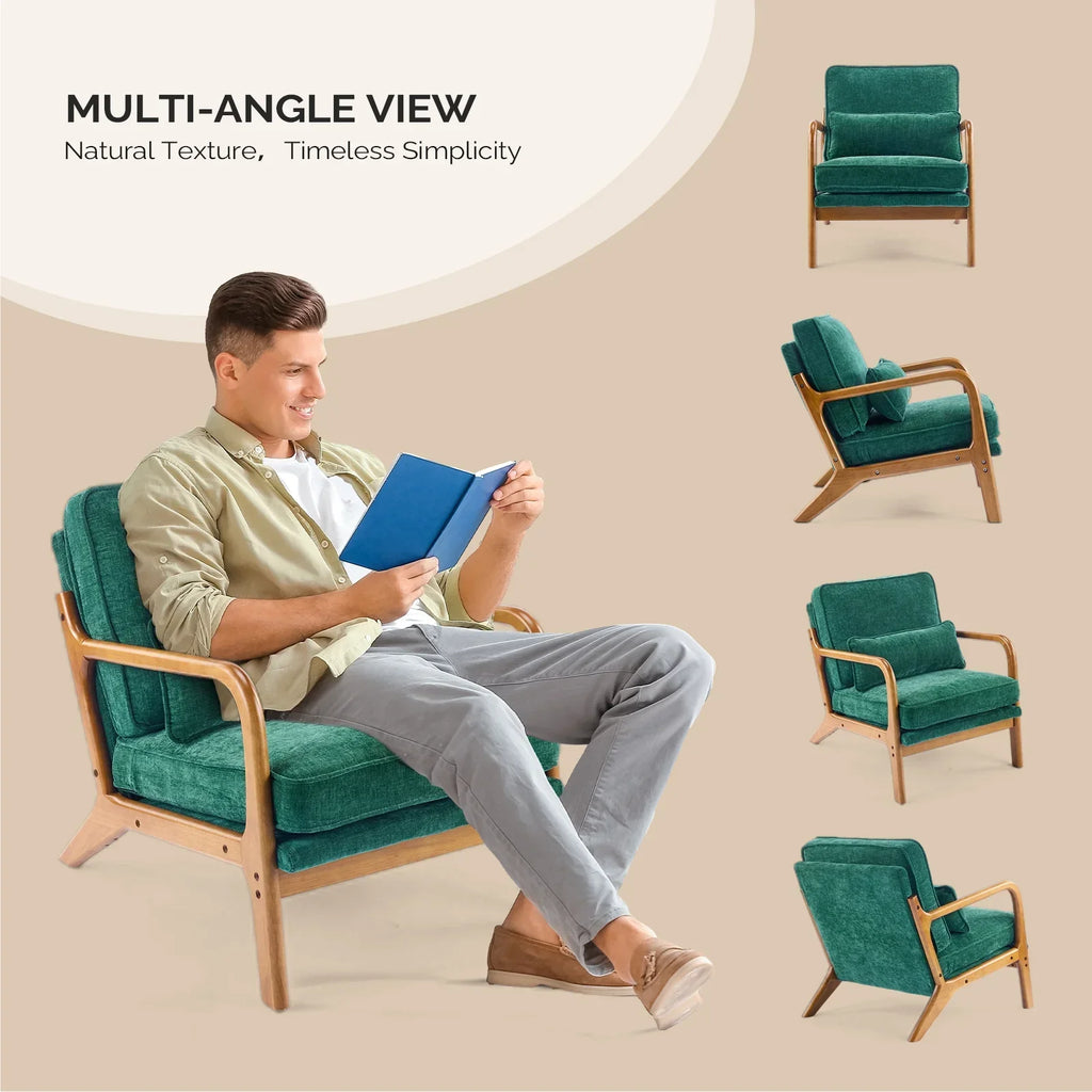 2026 NewKtaxon Accent Chair Corduroy Upholstered Armchair, Reading Club Chair with Pillow and Solid Wood Frame for Living Room Bedroom Furniture Off White