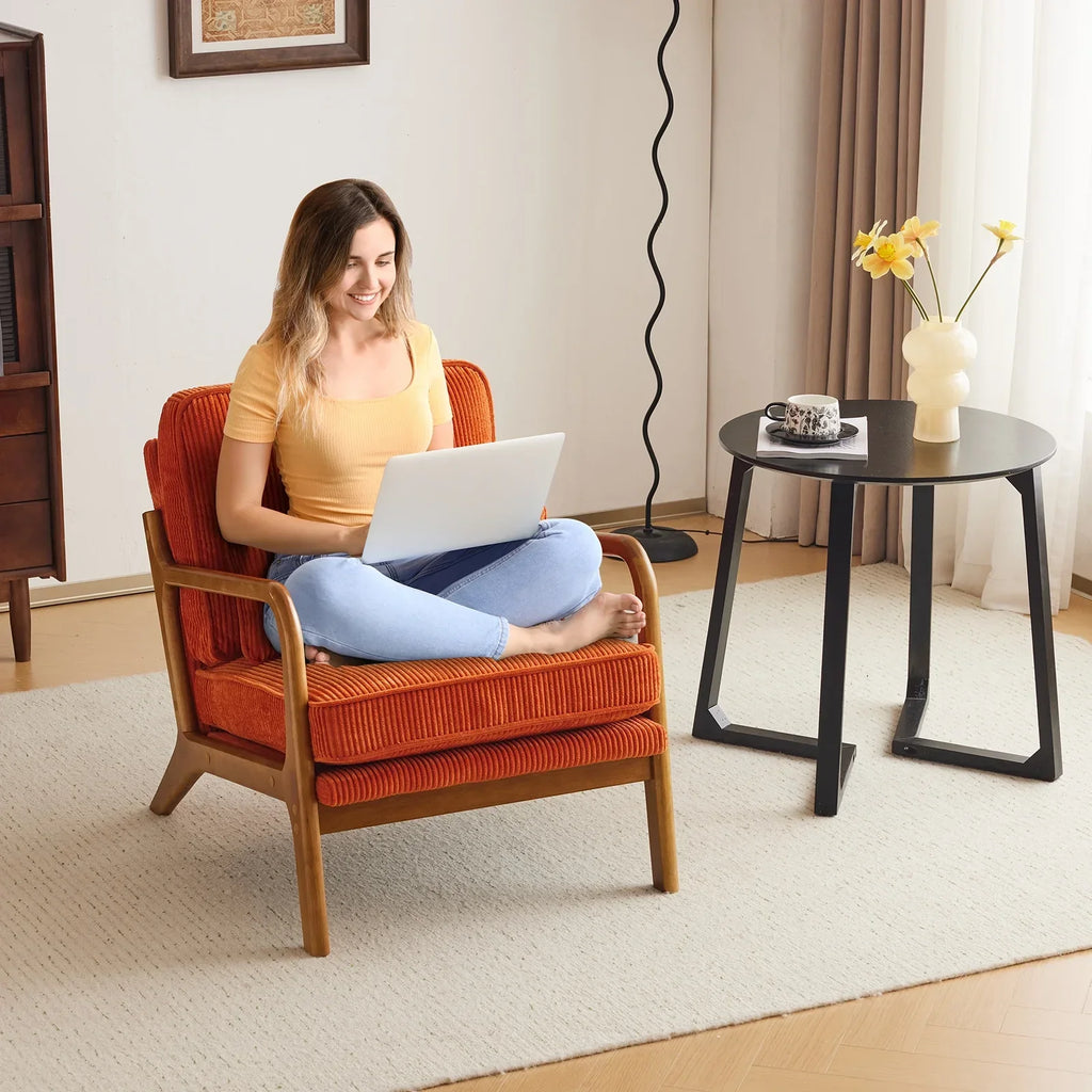 2026 NewKtaxon Accent Chair Corduroy Upholstered Armchair, Reading Club Chair with Pillow and Solid Wood Frame for Living Room Bedroom Furniture Off White