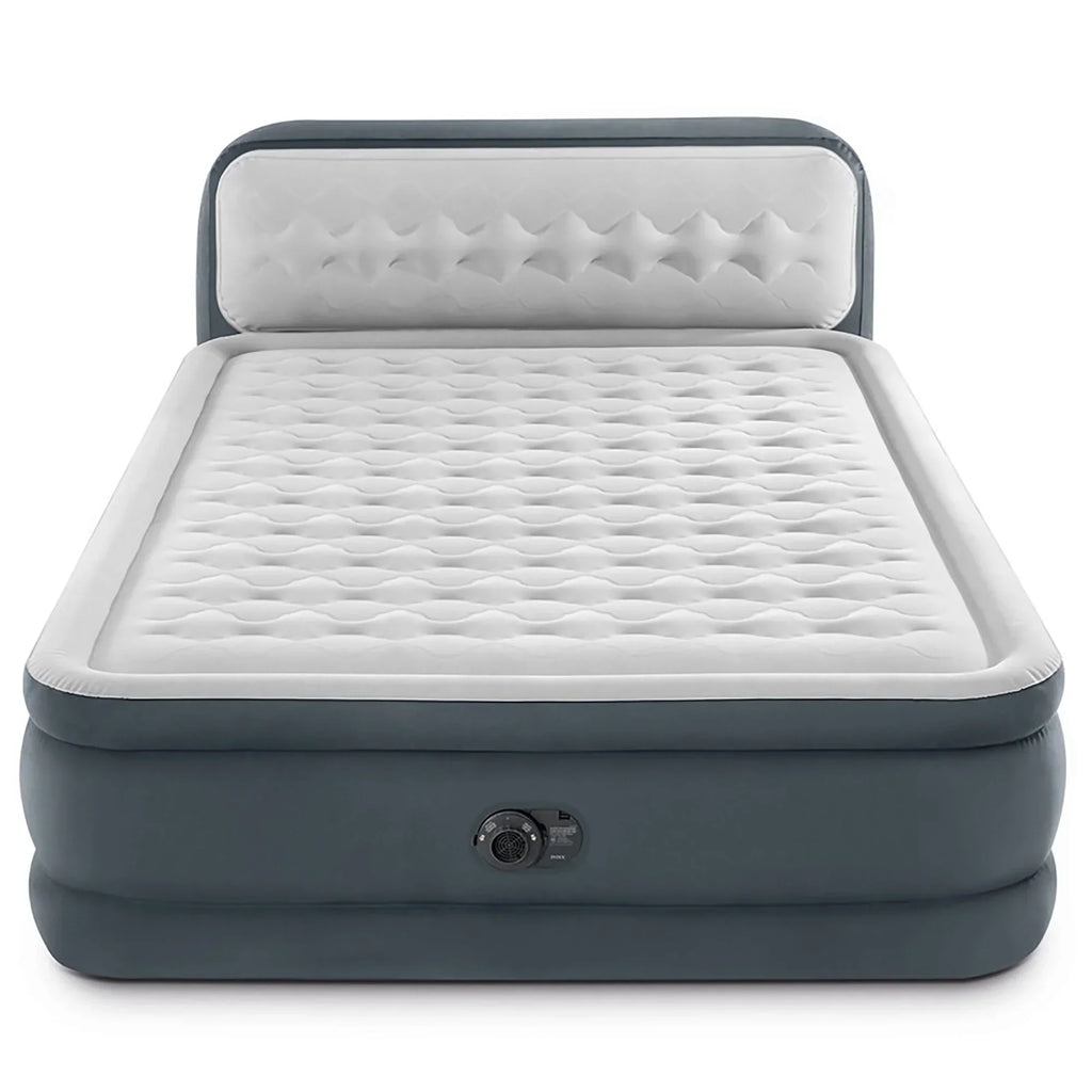 2026 NewIntex: Dura-Beam Deluxe: Ultra Plush Headboard Airbed - Queen - Gray, 18" Inflatable Mattress, Built-In Pump, Fiber-Tech, Carry Bag, 600lb Cap 64447ED