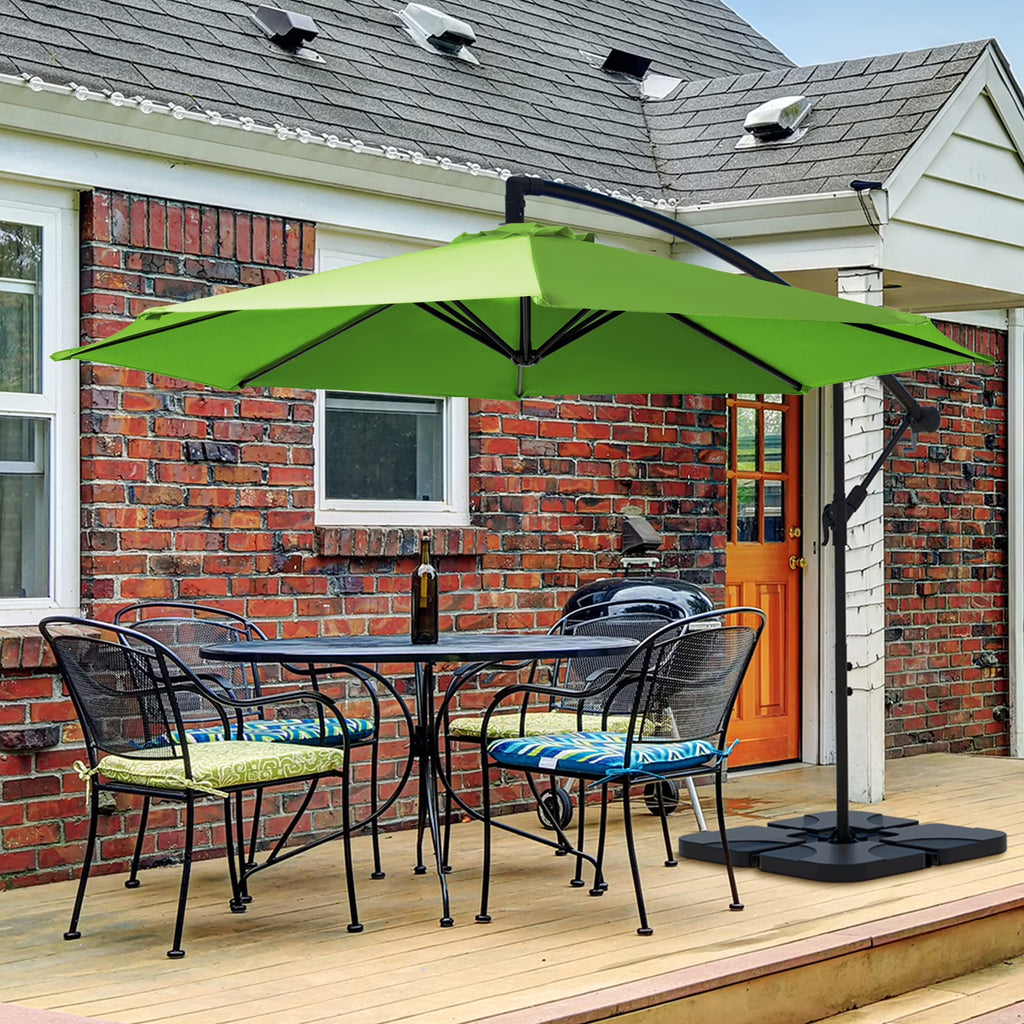2026 NewJUSTLET 10ft Heavy Duty Patio Hanging Offset Cantilever Patio Umbrella W/ 4-Piece Base Included Included, Beige