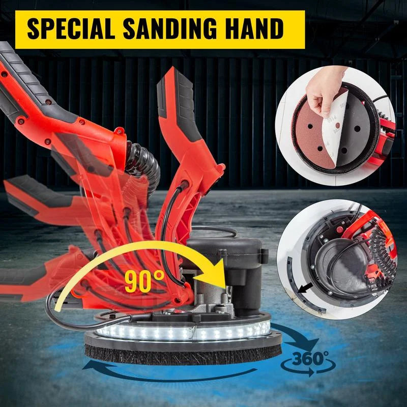 2026 NewDrywall Sander 850W, Electric Drywall Sander, Electric Sander, with LED Strip Light and Vacuum Bag, Variable Speed 800-1750 RPM, Foldable Sheetrock Sander, with Telescope Handle, Wall Sander