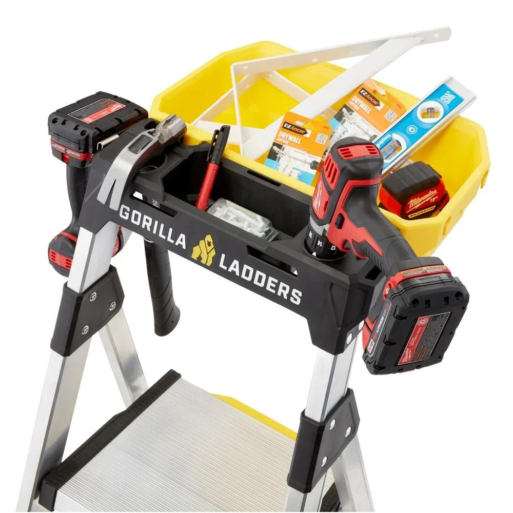 2026 NewGorilla Ladders Removable Dual Platform Heavy Duty Ladder With Project Bucket, 5.5 ft, Aluminum, Multicolor