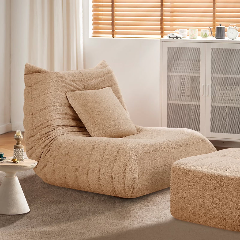 2026 NewVFD Bean Bag Chairs for Adults, Beanbag Chair with Ottoman Lounge Sofa Memory Foam Comfy Reading Chair for Bedroom & Living Room, Lazy Floor Sofa Couch