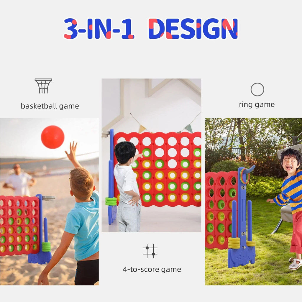 2026 NewUNICOO® 3-in-1 Giant 4 in A Row Game, Featuring Basketball Hoop, Ring Toss Game & 4-to-Score Game. Perfect for Kids & Adults, Parties & Gatherings with Carrying Bag (Red + Blue)