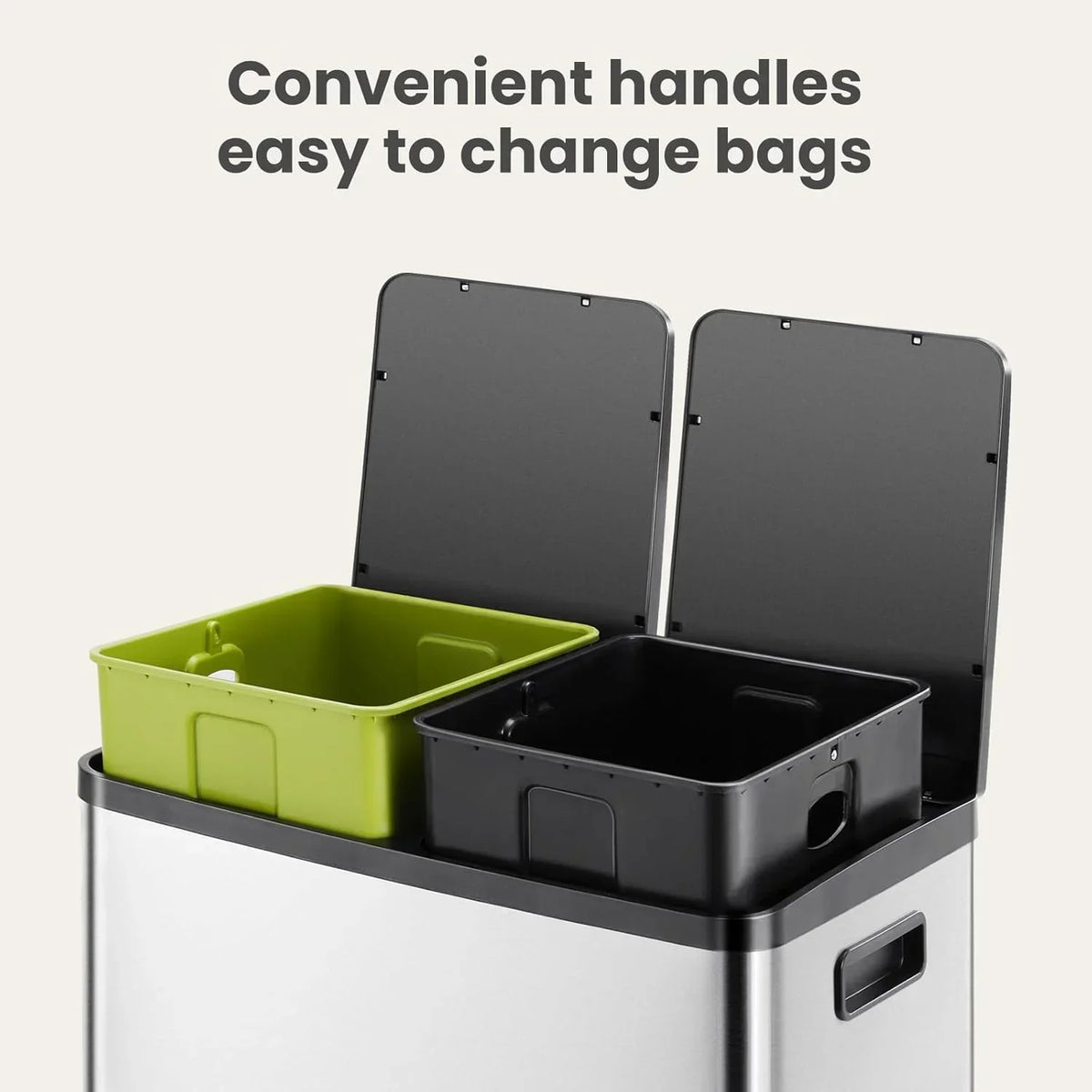 2026 NewEDX 2 x 8.3 Gallon Dual Garbage Recycle Trash Can with Lid, Inner Buckets for Kitchen, Stainless Steel, Sliver