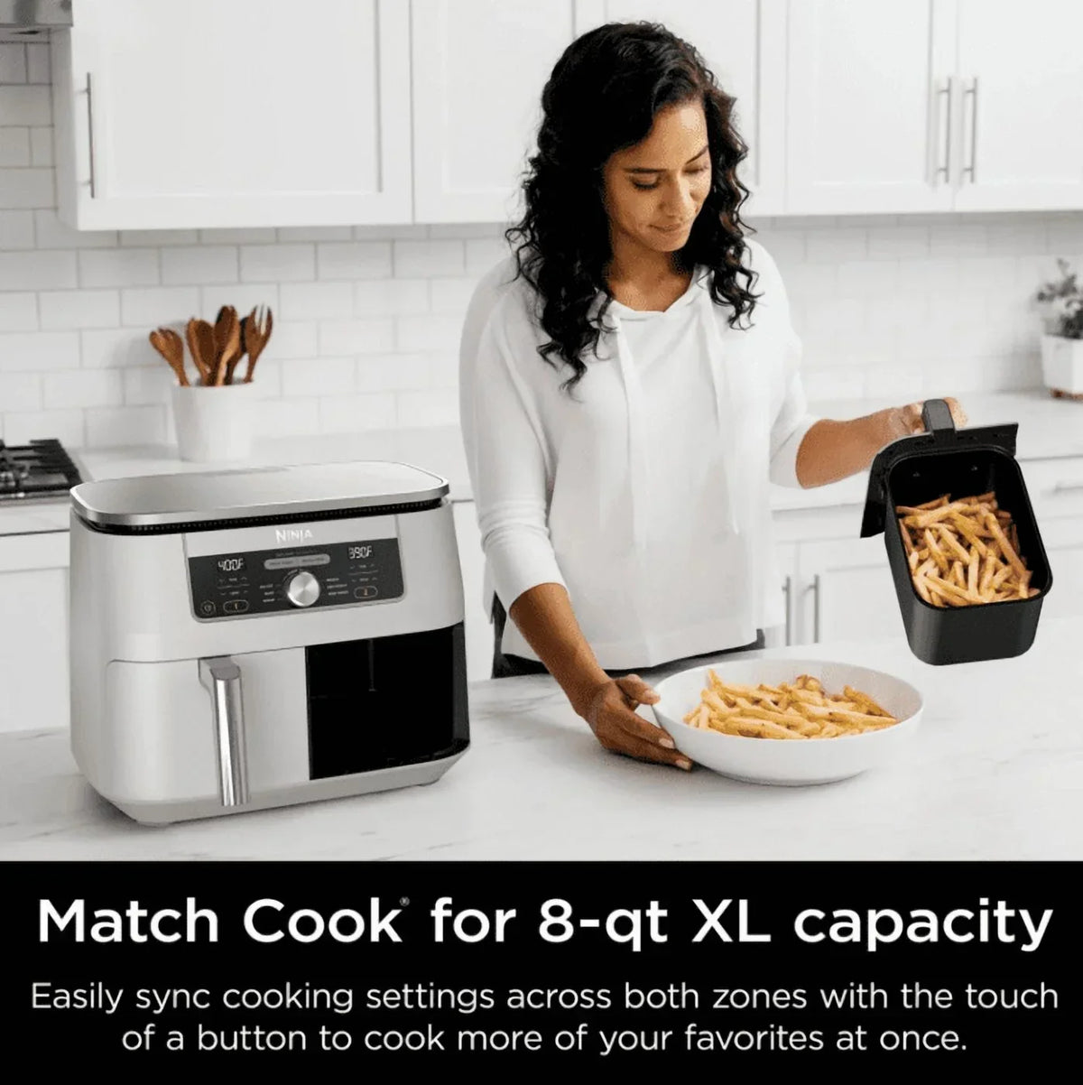 2026 NewNinja Foodi 6-in-1, 8 Quart 2-Basket Air Fryer with DualZone Technology -White