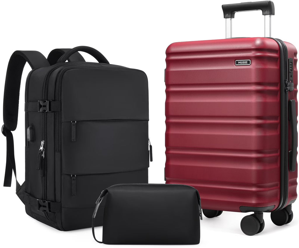 2026 NewMIUSSE Luggage Sets 3 Piece, 20 Inch Carry On Luggage with Wheels, 100% PC Hardshell Suitcase with TSA Lock, Carry On Suitcases Airline Approved With Travel Backpack for Men Women