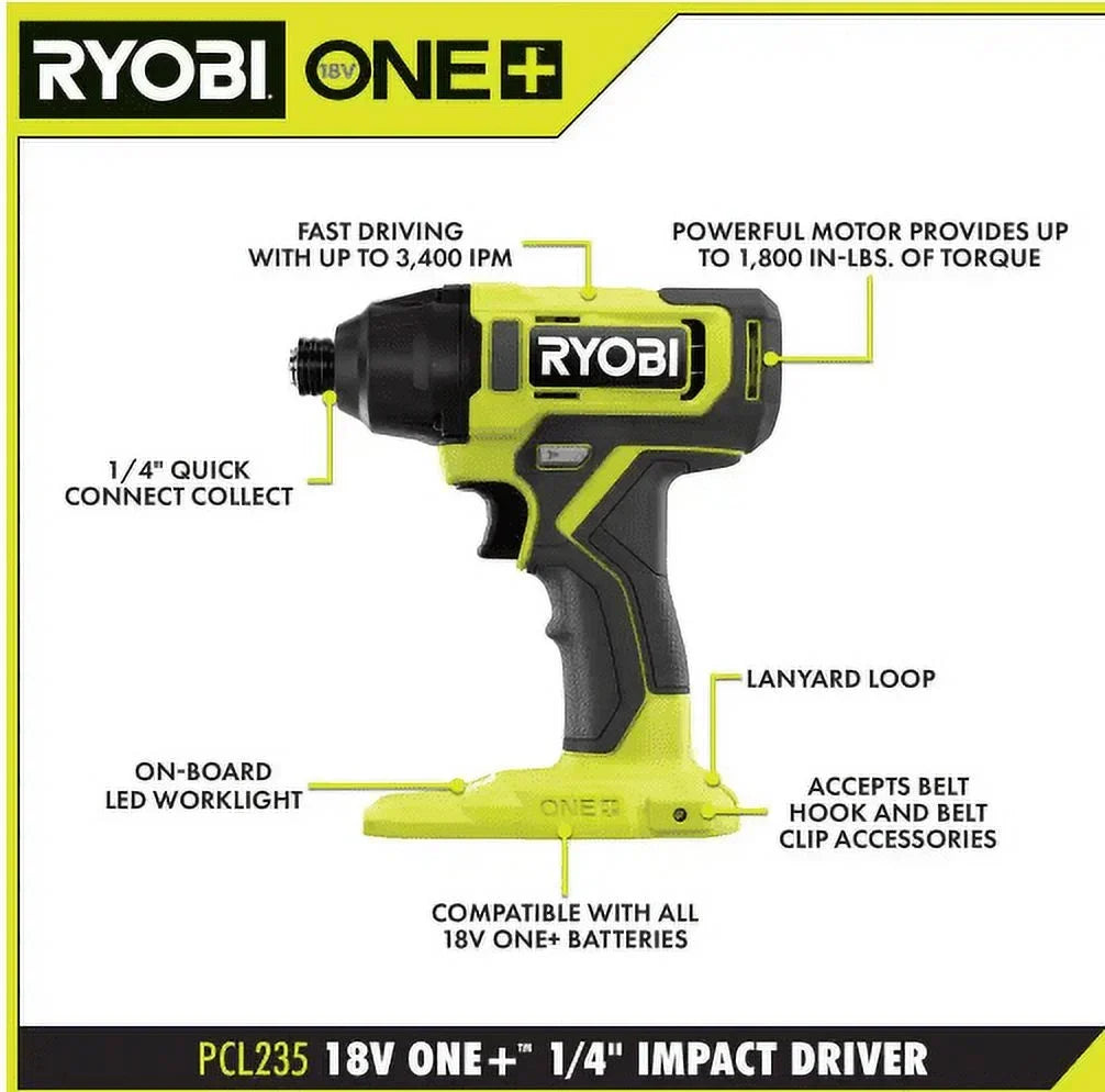 2026 NewRYOBI ONE+ 18V Cordless 2-Tool Combo Kit with Drill/Driver, Impact Driver, (2) 1.5 Ah Batteries, and Charger