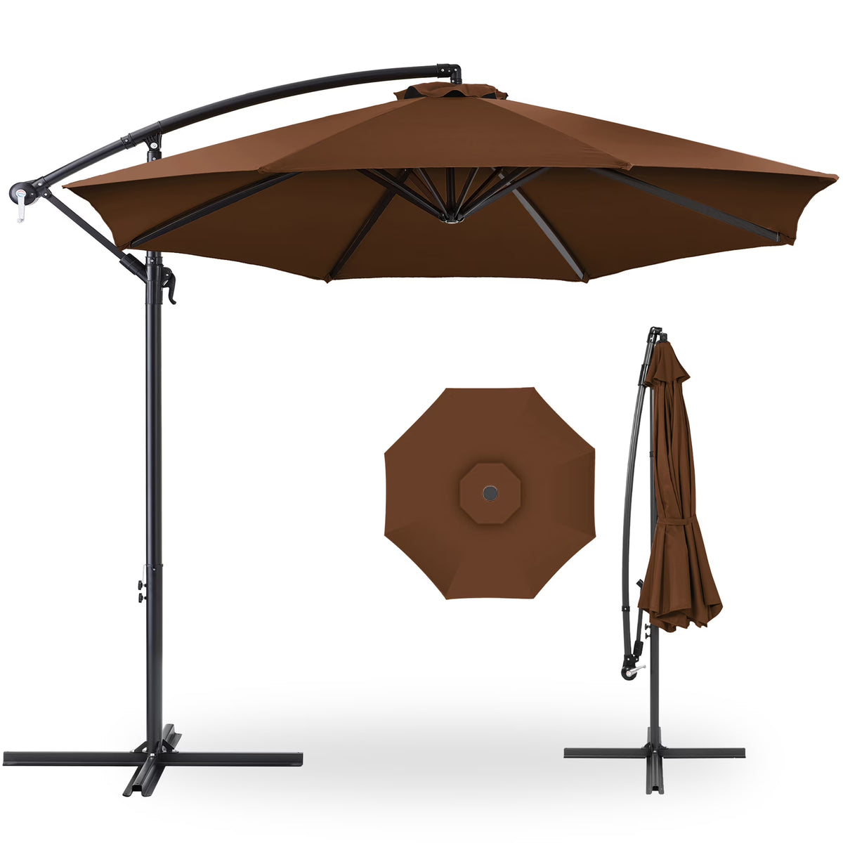 2026 NewBest Choice Products 10ft Offset Hanging Outdoor Market Patio Umbrella w/ Easy Tilt Adjustment - Tan
