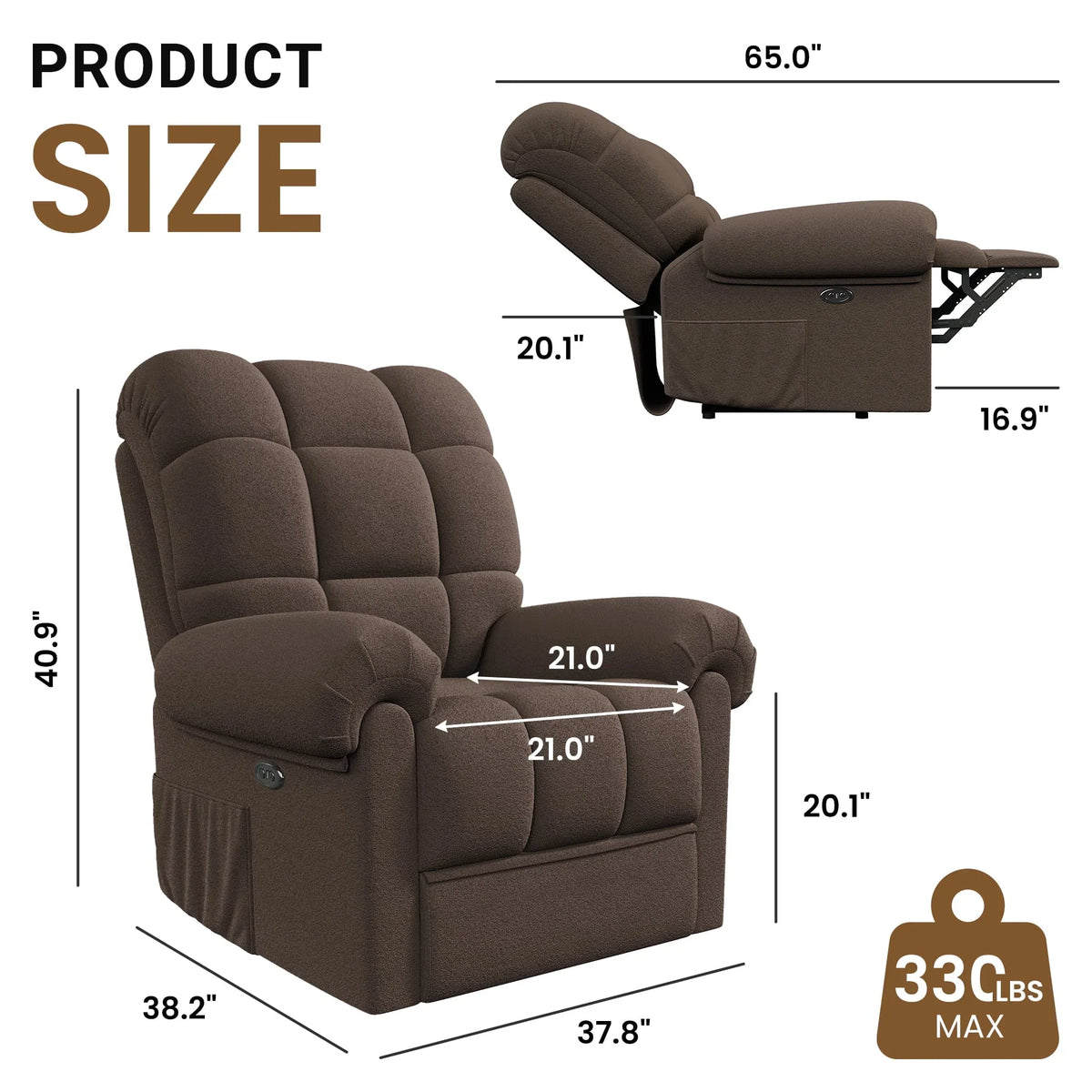 2026 NewPower Recliner Chair,Electric Recline Sofa Chair for Adults with USB Port,Comfy Teddy Fleece Adjustable Cloud Sofa,Tool-Free Setup,Beige White