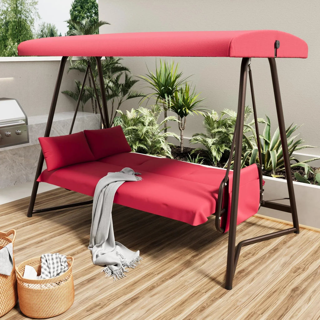 2026 NewTQKVIPI Oversized 4 Person Outdoor Porch Swing with Adjustable Backrest Canopy,2-in-1 Swing Bed 800 lbs Capacity,Patio Swing with Removable Cushions for Yard Garden Poolside Balcony