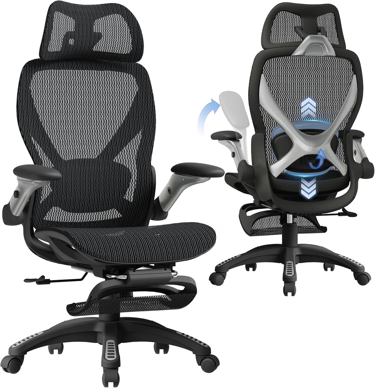 2026 ELABEST X100 Silla de Oficina Ergonómica de Malla con Reposapiés Retráctil