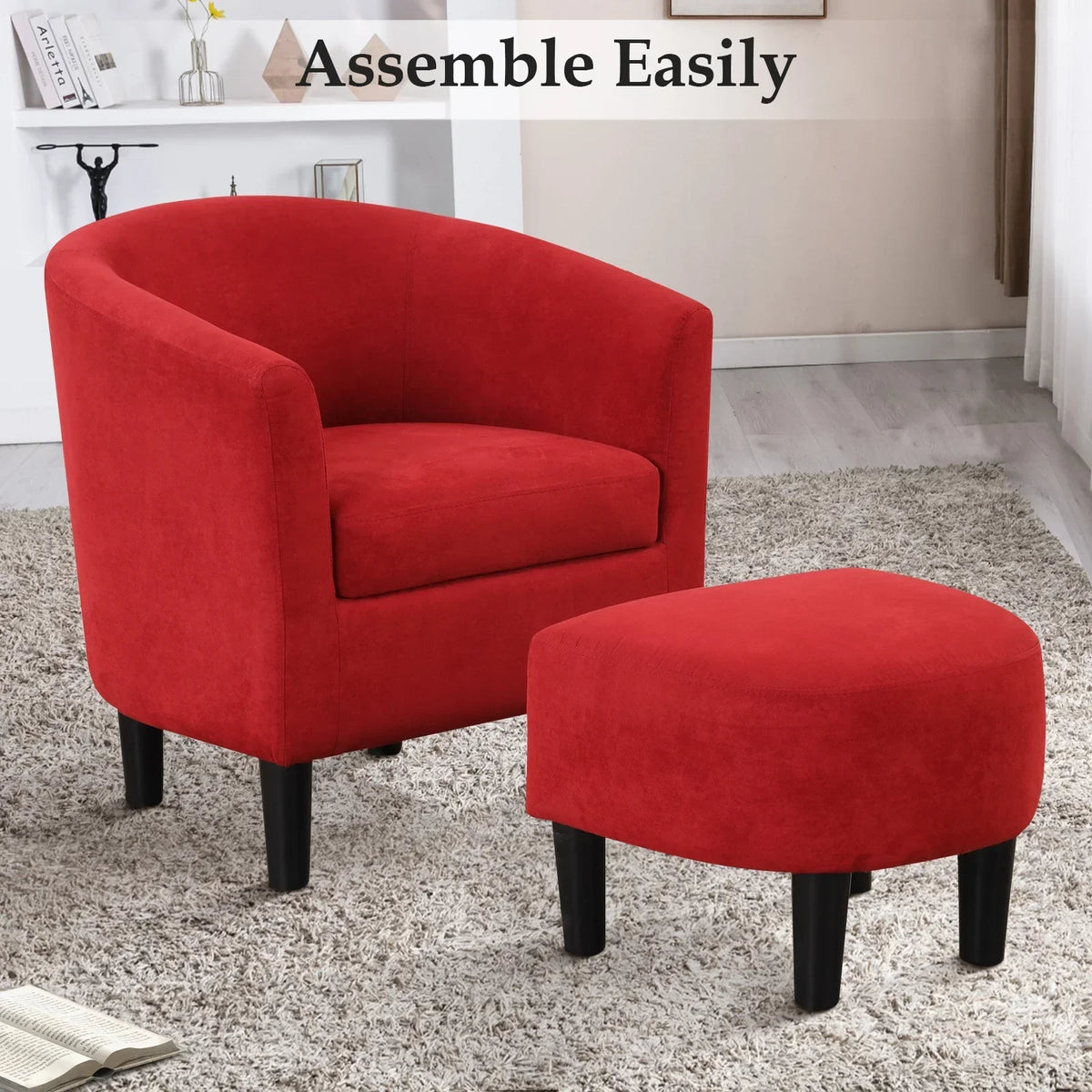 2026 NewBonzy Home Velvet Accent Chair with Ottoman for Living Room,Beige