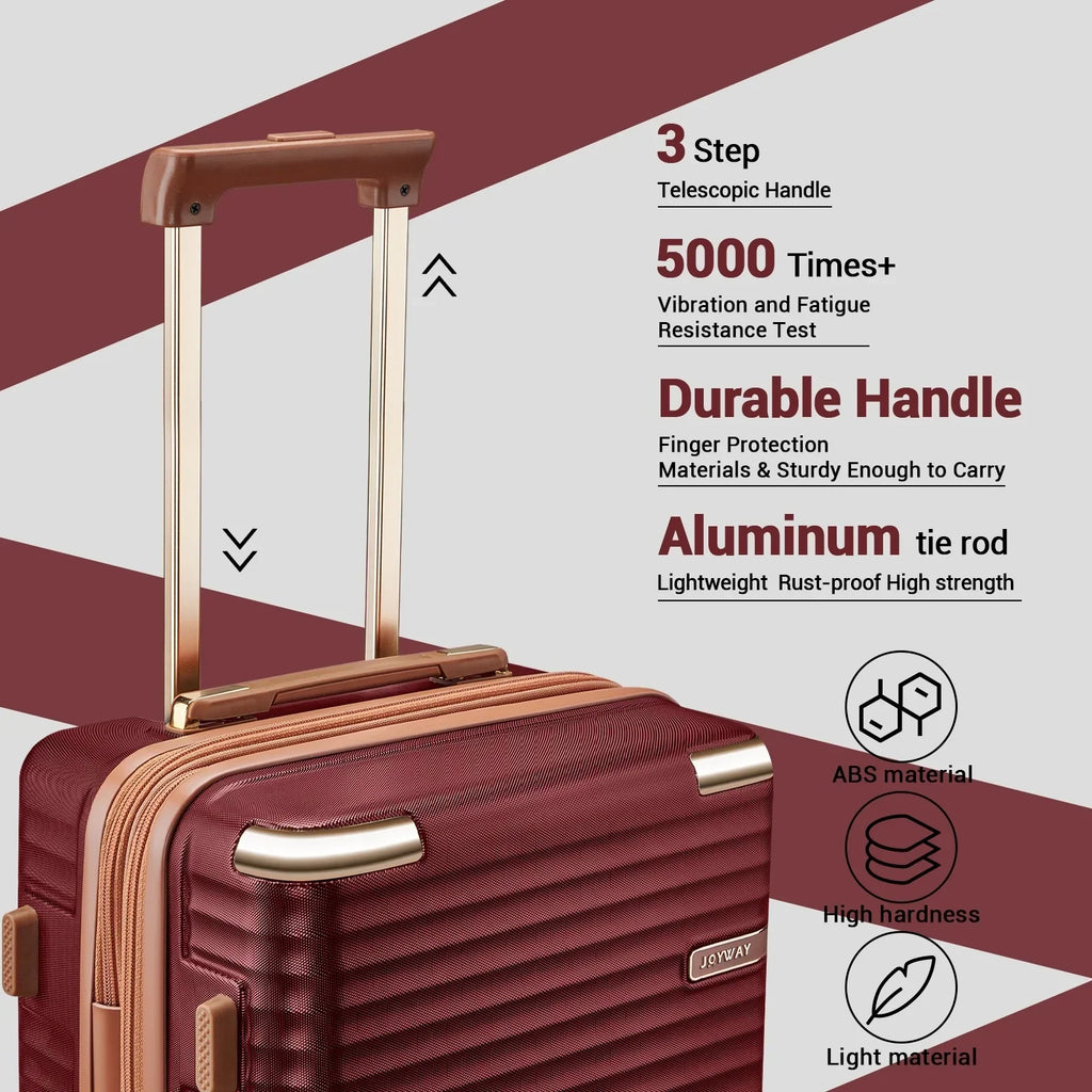 2026 NewJoyway 3-Piece Carry-On Luggage Set with Swivel TSA Lock and Leather Carry Bag