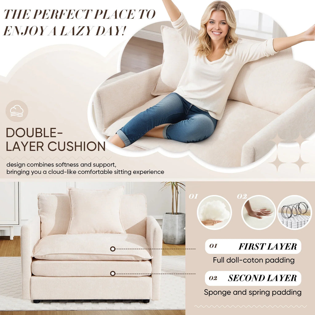 2026 NewMuumblus Oversized Lounge Chair with Ottoman, Cloud Accent Armchair for Living Room, Beige Chenille