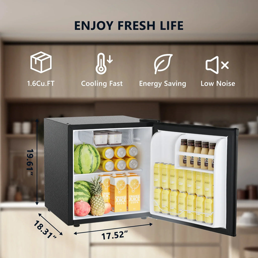 2026 NewSimzlife 1.6 Cu.ft Mini Fridge with Freezer, Single Door Mini Refrigerator, Black