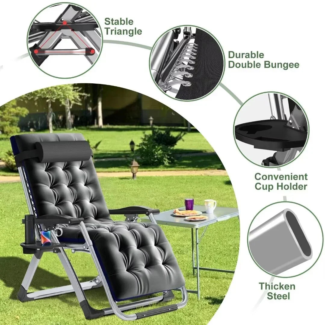 2026 NewNAIZEA 2 Pack Zero Gravity Chair, Foldable Portable Lawn Recliner with Cushion, Headrest, Cup Holder, Black