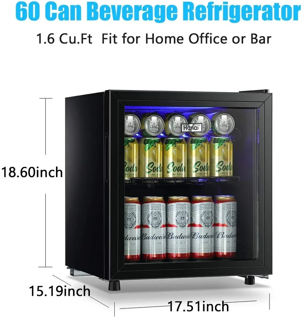 2026 NewWANAI Compact Beverage Refrigerator, 100 Can Capacity, Glass Door, Black Stainless Steel