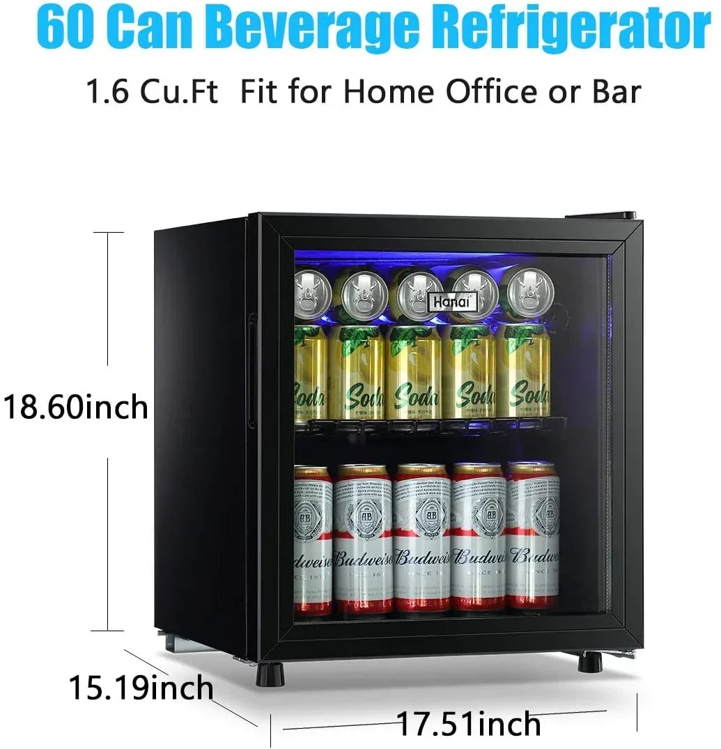2026 NewWANAI Compact Beverage Refrigerator, 100 Can Capacity, Glass Door, Black Stainless Steel