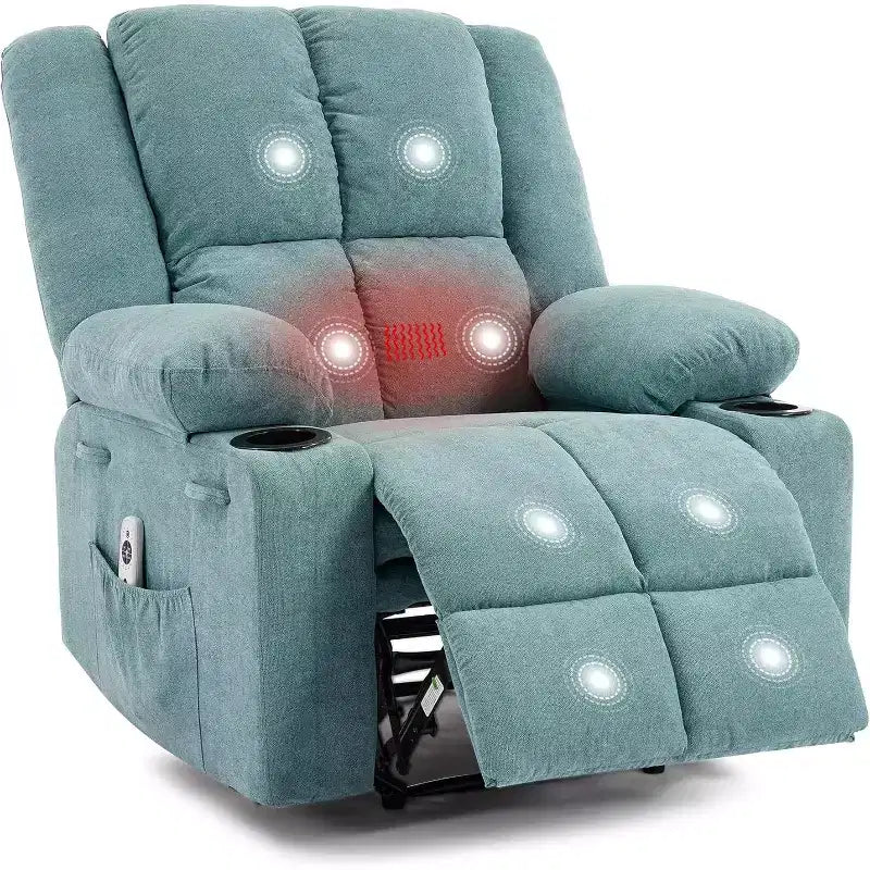 2026 Sillón reclinable manual con masaje por vibración y calefacción lumbar, bolsillo lateral y portavasos