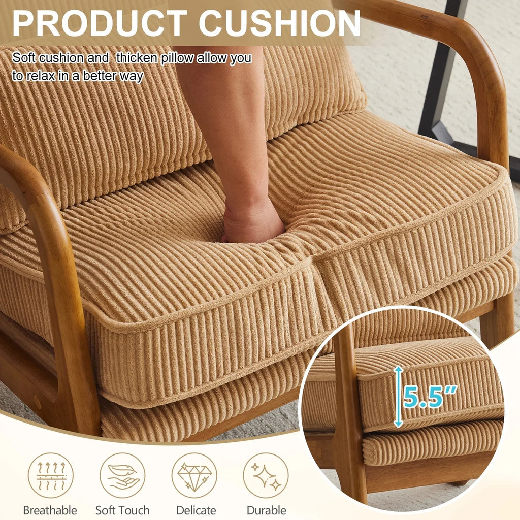 2026 NewKtaxon Accent Chair Corduroy Upholstered Armchair, Reading Club Chair with Pillow and Solid Wood Frame for Living Room Bedroom Furniture Off White