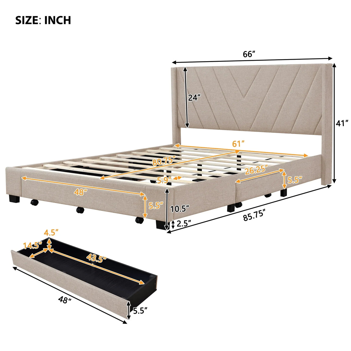 2026 NewSesslife Queen Bed Frame with Storage, New Upgraded Linen Upholstered Platform Bed with 3 Drawers, Queen Size Storage Bed with Headboard and Wooden Slats, No Box Spring Needed, Holds 500lbs, Beige