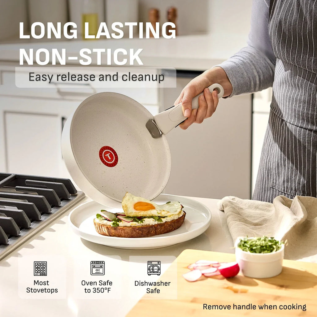 2026 NewT-fal Ingenio Essentials Nonstick, 11 Piece Cookware Set, Detachable Handle, Oven, Broiler, Dishwasher Safe, RV, Grey Granite