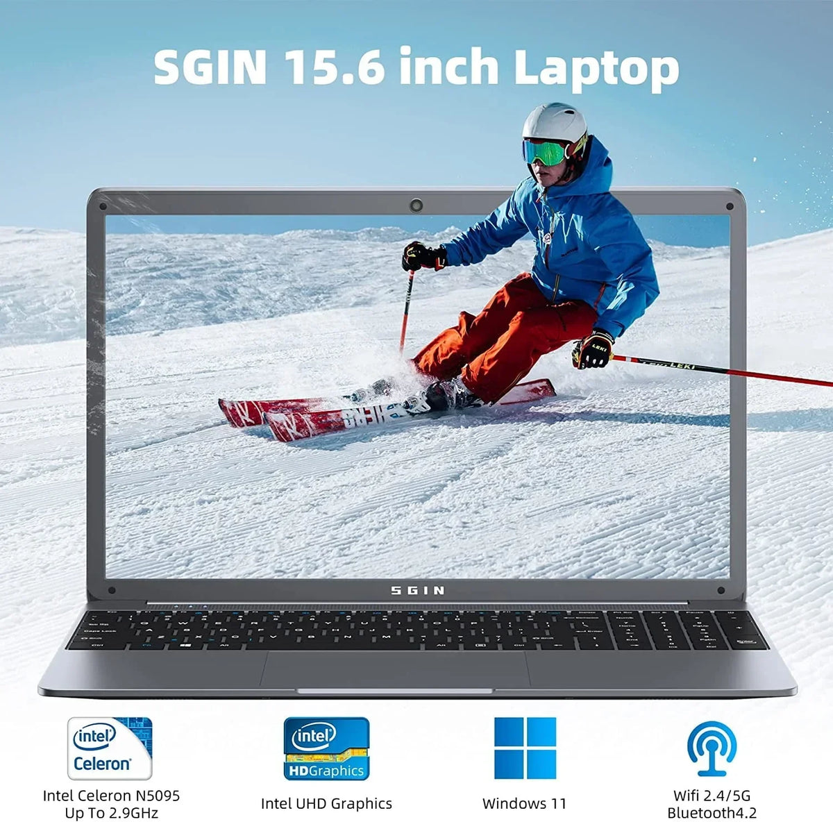 2026 NewSGIN 15.6inch Laptop 12GB DDR4 512GB SSD Windows 11 with Intel Celeron N5095A Full HD 1920x1080