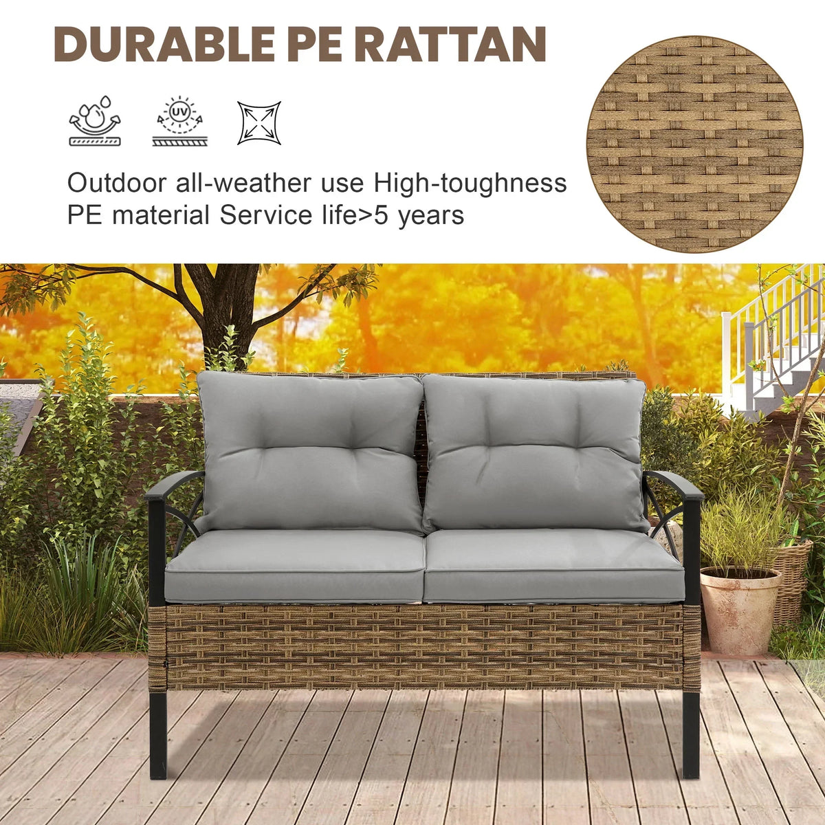 2026 NewHeavy-duty Patio Furniture Set, 4 Piece Outdoor Sectional Conversation Sets, BrownPE Rattan Patio Sofa Set with Blue Cushions