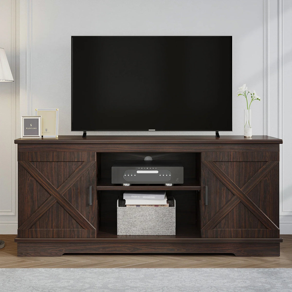 2026 NewDextrus Farmhouse TV Stand for 65 inch TV, Entertainment Center for Living Room, TV Media Console Cabinet, Grey Wash