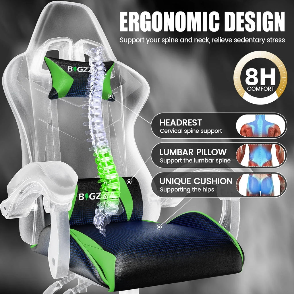2026 NewBigzzia Gaming Chair Office Chair, Ergonomic Game Chair with Height Adjustable Headrest and Lumbar Support for Adults Teens, Black & White